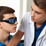 A rehabilitation counselor assisting a young man who lost his sight in an accident, now a successful computer programmer. Focus on the counselor's supportive role and the young man's achievement.