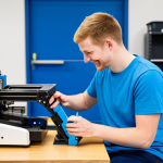 Empowering Independence**

"A rehabilitation counselor assisting a young adult with a prosthetic leg in a brightly lit workshop, learning to use a 3D printer. The counselor is smiling encouragingly. The setting is modern and accessible. Focus on empowerment, skill-building, and the potential of technology. fully clothed, appropriate attire, safe for work, perfect anatomy, natural proportions, professional photography, high quality"

**
